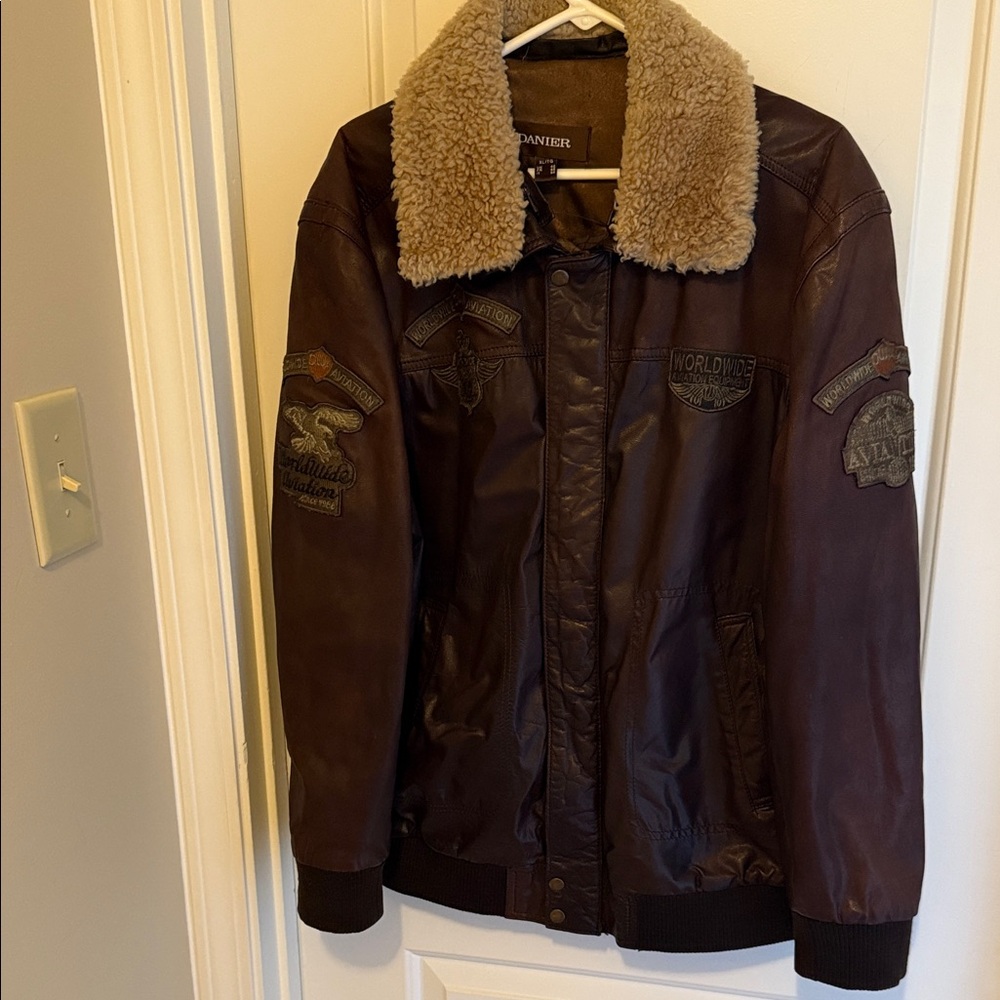 Leather Shearling flight Bomber Jacket - image 3